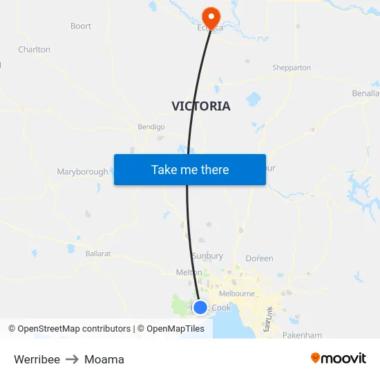 Werribee to Moama map