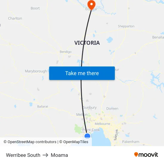 Werribee South to Moama map