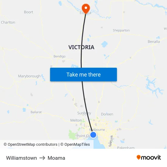 Williamstown to Moama map