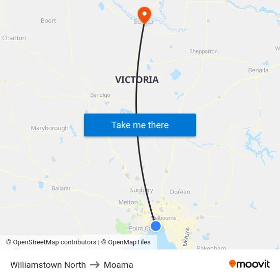 Williamstown North to Moama map