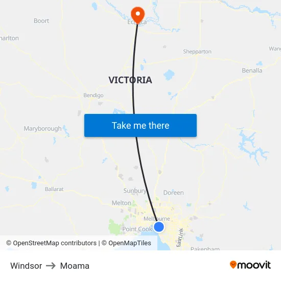 Windsor to Moama map