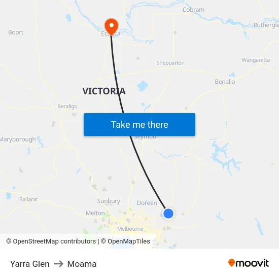 Yarra Glen to Moama map