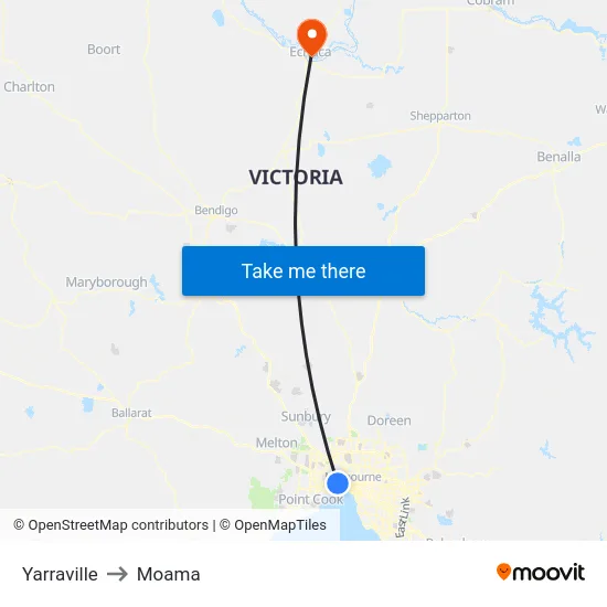Yarraville to Moama map