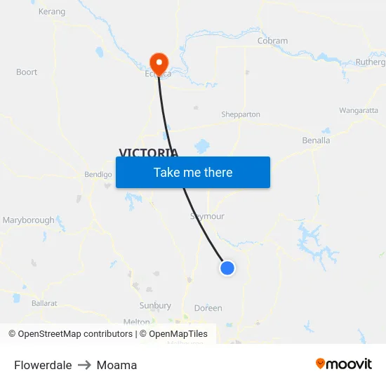 Flowerdale to Moama map