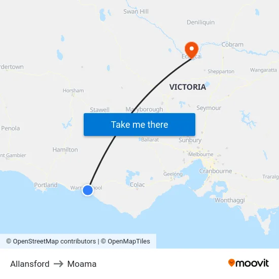 Allansford to Moama map
