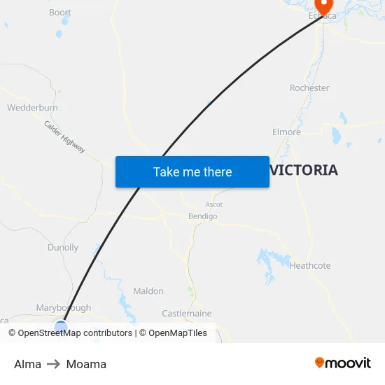 Alma to Moama map