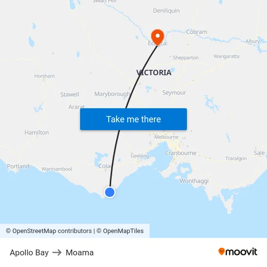 Apollo Bay to Moama map