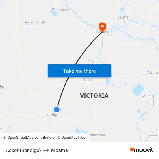 Ascot (Bendigo) to Moama map