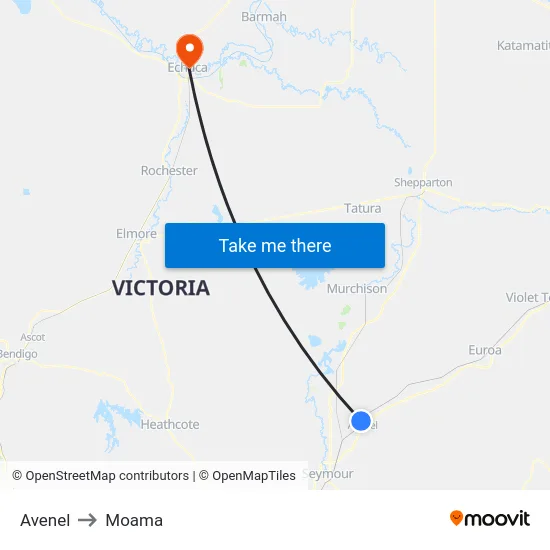 Avenel to Moama map