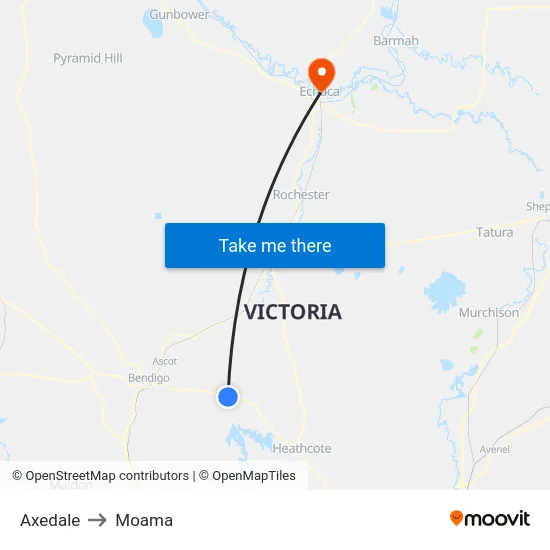 Axedale to Moama map