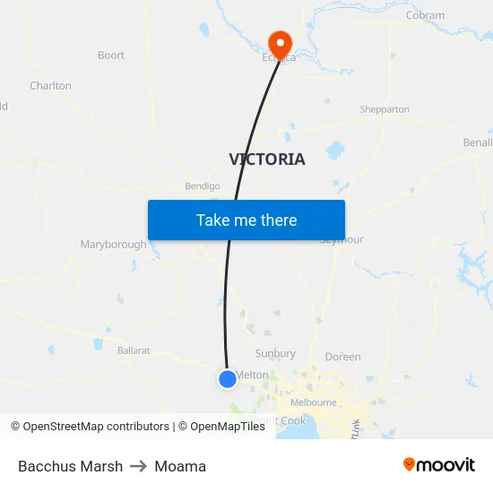 Bacchus Marsh to Moama map