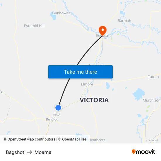 Bagshot to Moama map