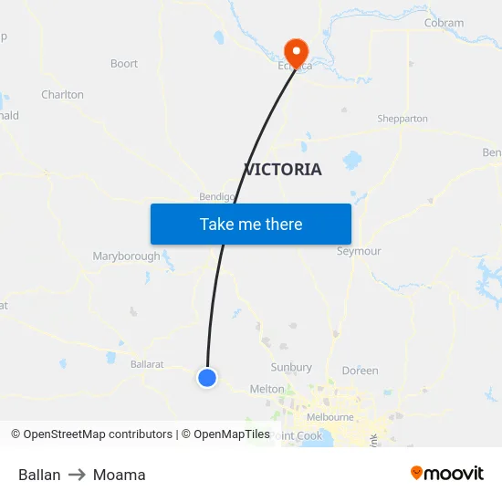 Ballan to Moama map