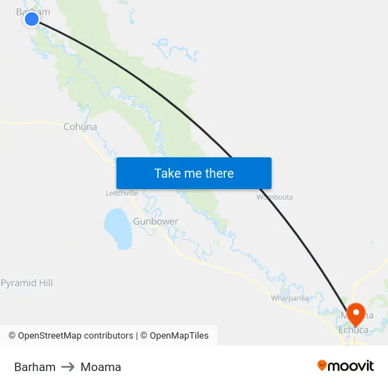Barham to Moama map