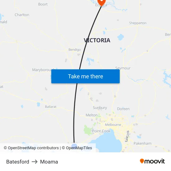 Batesford to Moama map