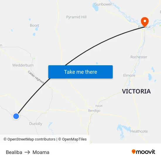 Bealiba to Moama map
