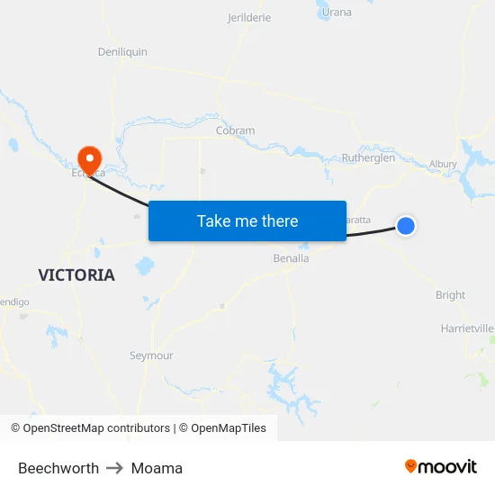 Beechworth to Moama map