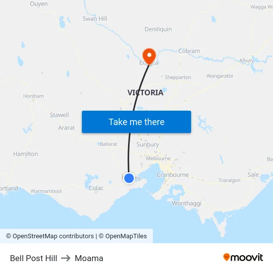 Bell Post Hill to Moama map