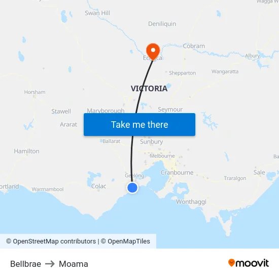 Bellbrae to Moama map