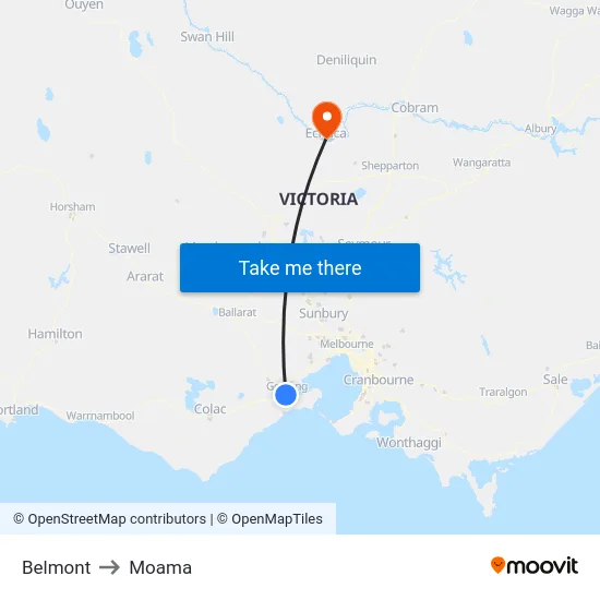 Belmont to Moama map
