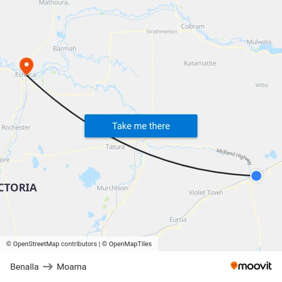 Benalla to Moama map