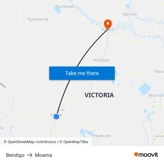 Bendigo to Moama map