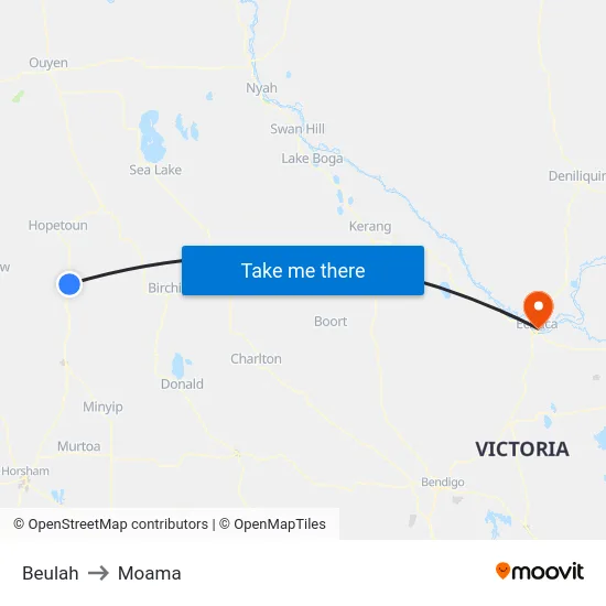 Beulah to Moama map