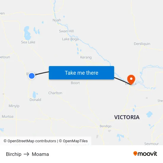 Birchip to Moama map