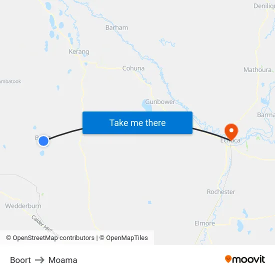 Boort to Moama map