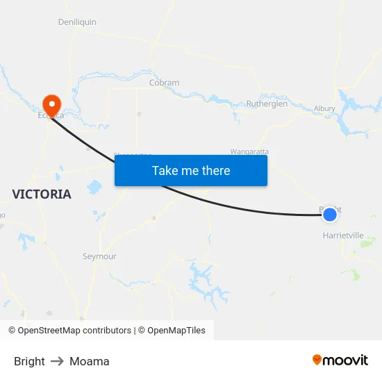 Bright to Moama map