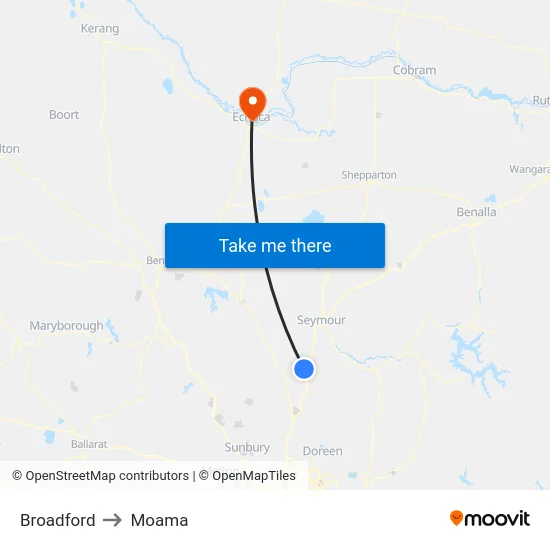 Broadford to Moama map