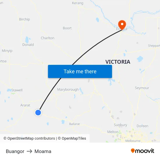 Buangor to Moama map