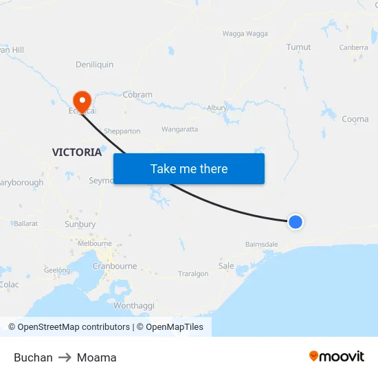 Buchan to Moama map