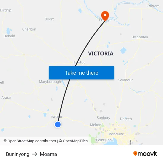 Buninyong to Moama map