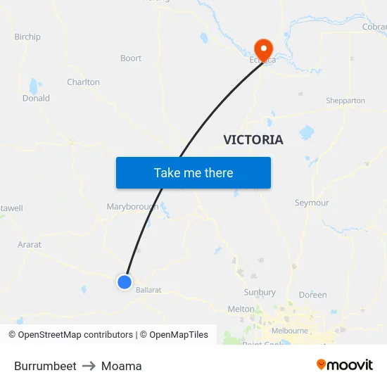 Burrumbeet to Moama map