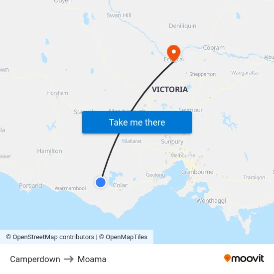 Camperdown to Moama map
