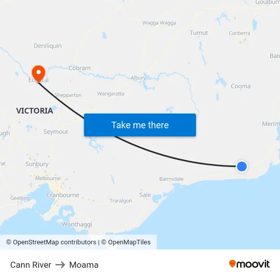 Cann River to Moama map