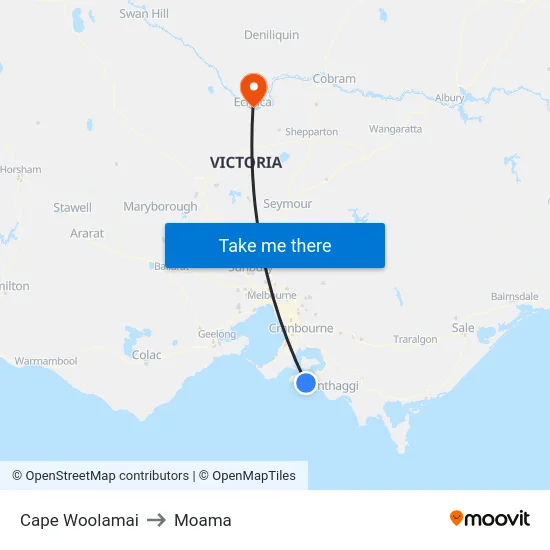 Cape Woolamai to Moama map
