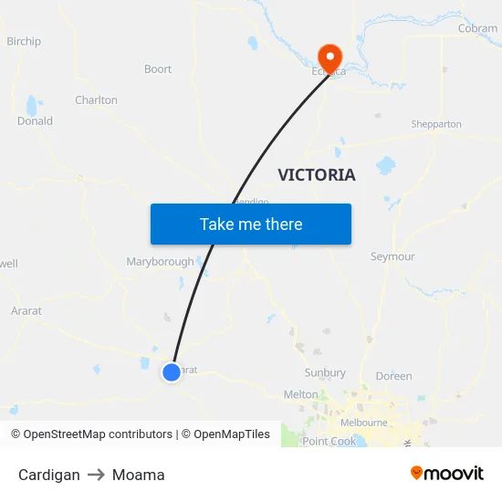 Cardigan to Moama map