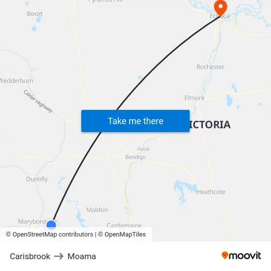 Carisbrook to Moama map