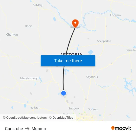 Carlsruhe to Moama map