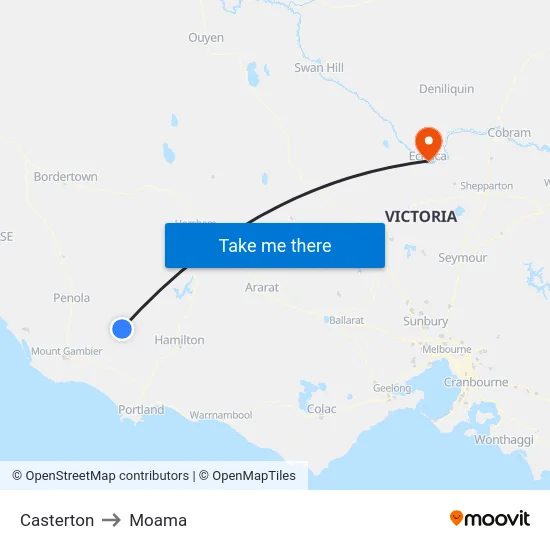Casterton to Moama map
