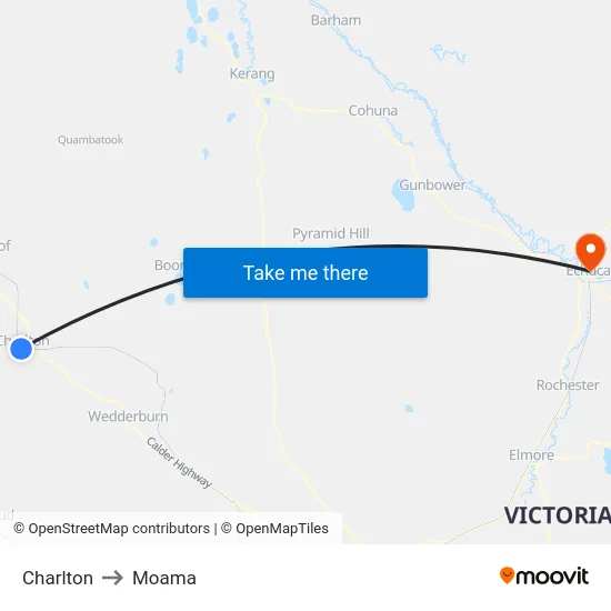 Charlton to Moama map