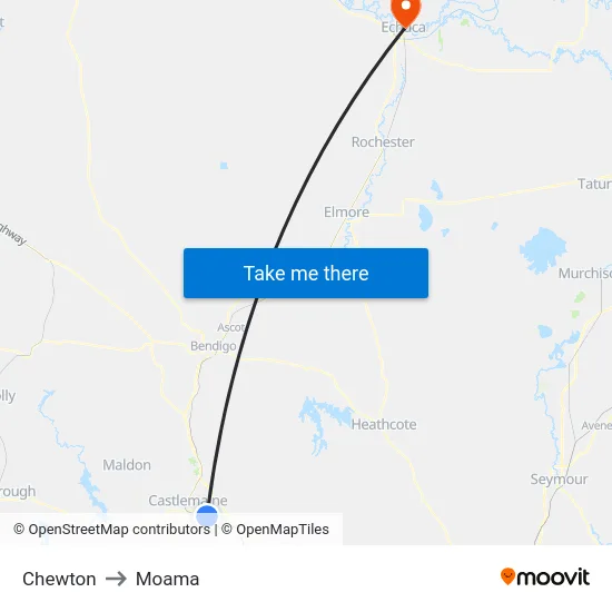 Chewton to Moama map