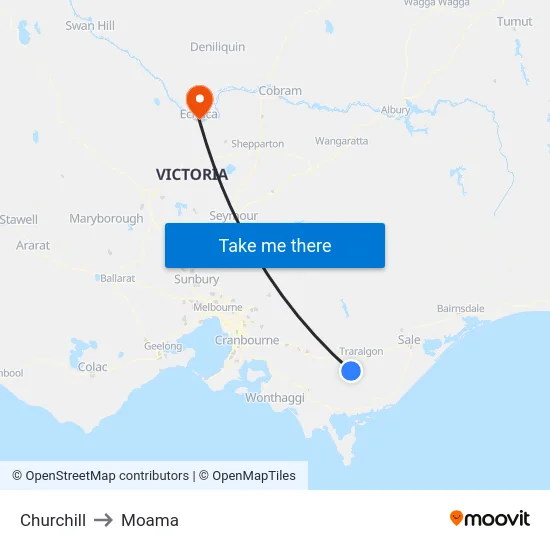 Churchill to Moama map