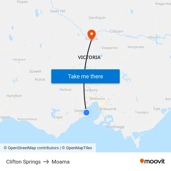 Clifton Springs to Moama map