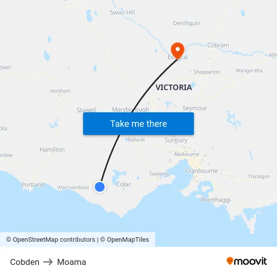Cobden to Moama map
