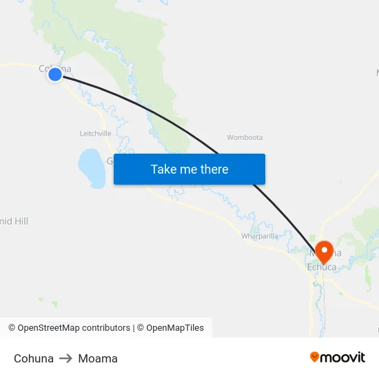Cohuna to Moama map
