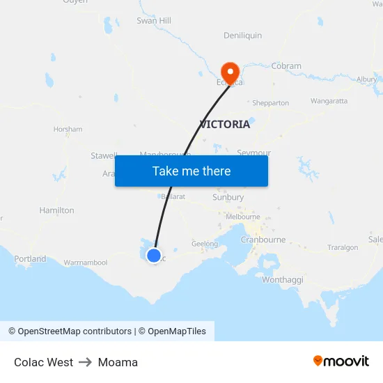 Colac West to Moama map
