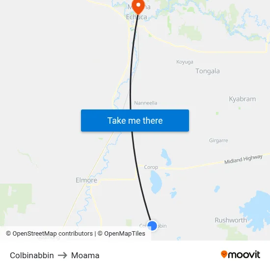Colbinabbin to Moama map
